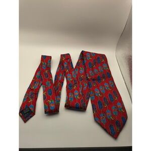 Ken‎ Scott Silk Necktie Italy Red Floral Butterfly Red Blue Men's Fashion